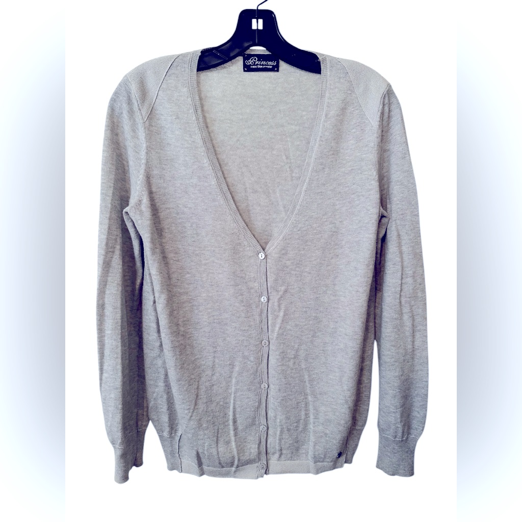 Princess Goes Hollywood Cardigan 6 Button Sweater, Size 36, Gray With Silver